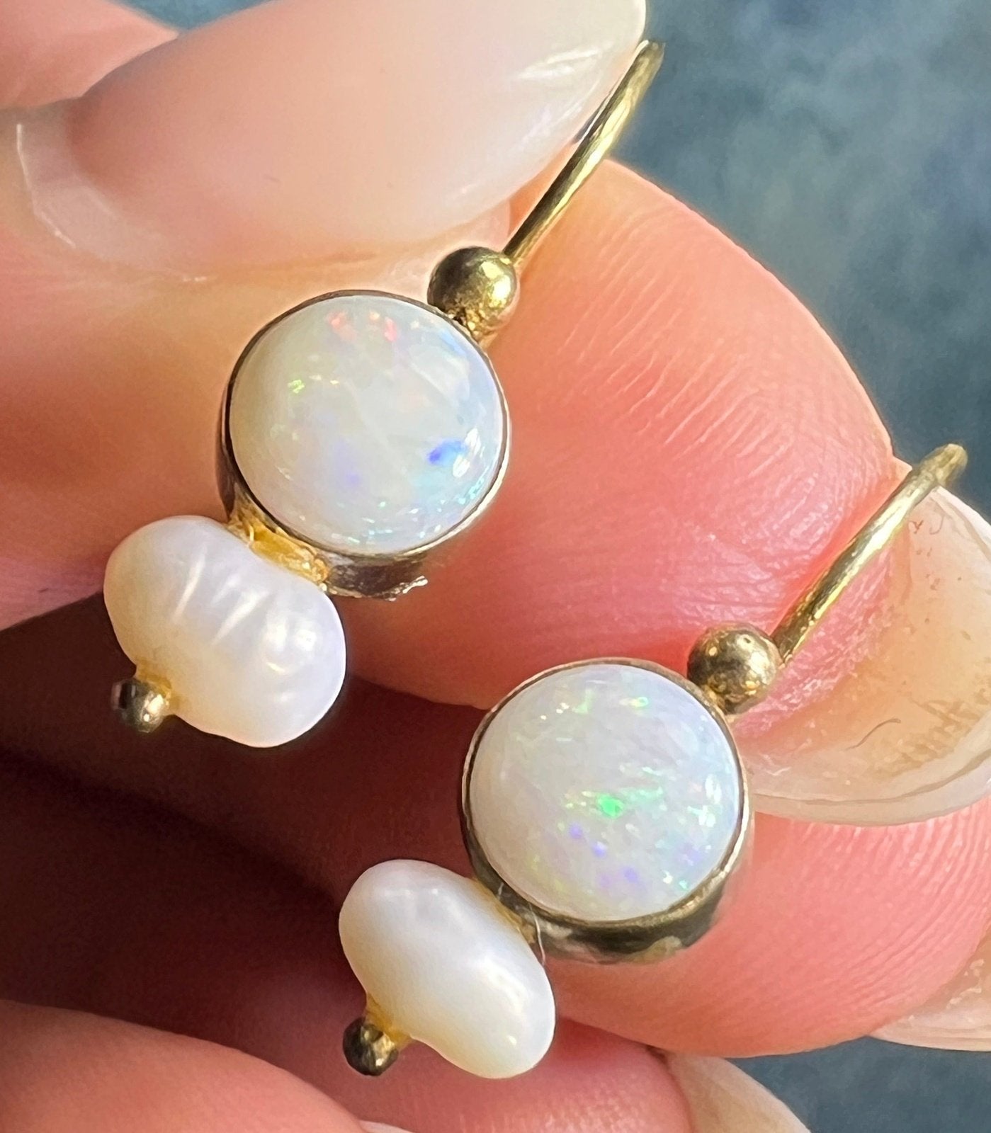Australian Opal + Pearl Leverback Drop Silver Earrings *Video*