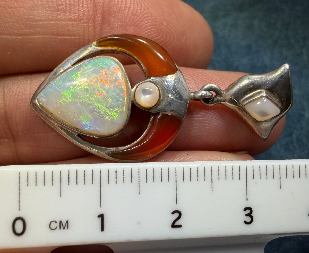 Australian Opal Pendant in Sterling Silver w Crescent Moon *Video*