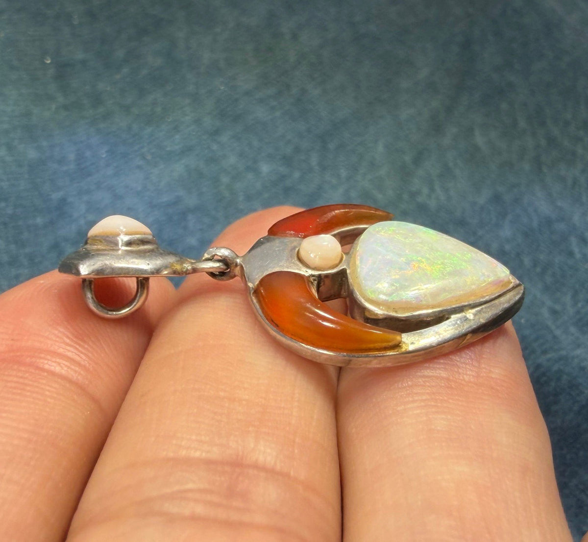 Australian Opal Pendant in Sterling Silver w Crescent Moon *Video*