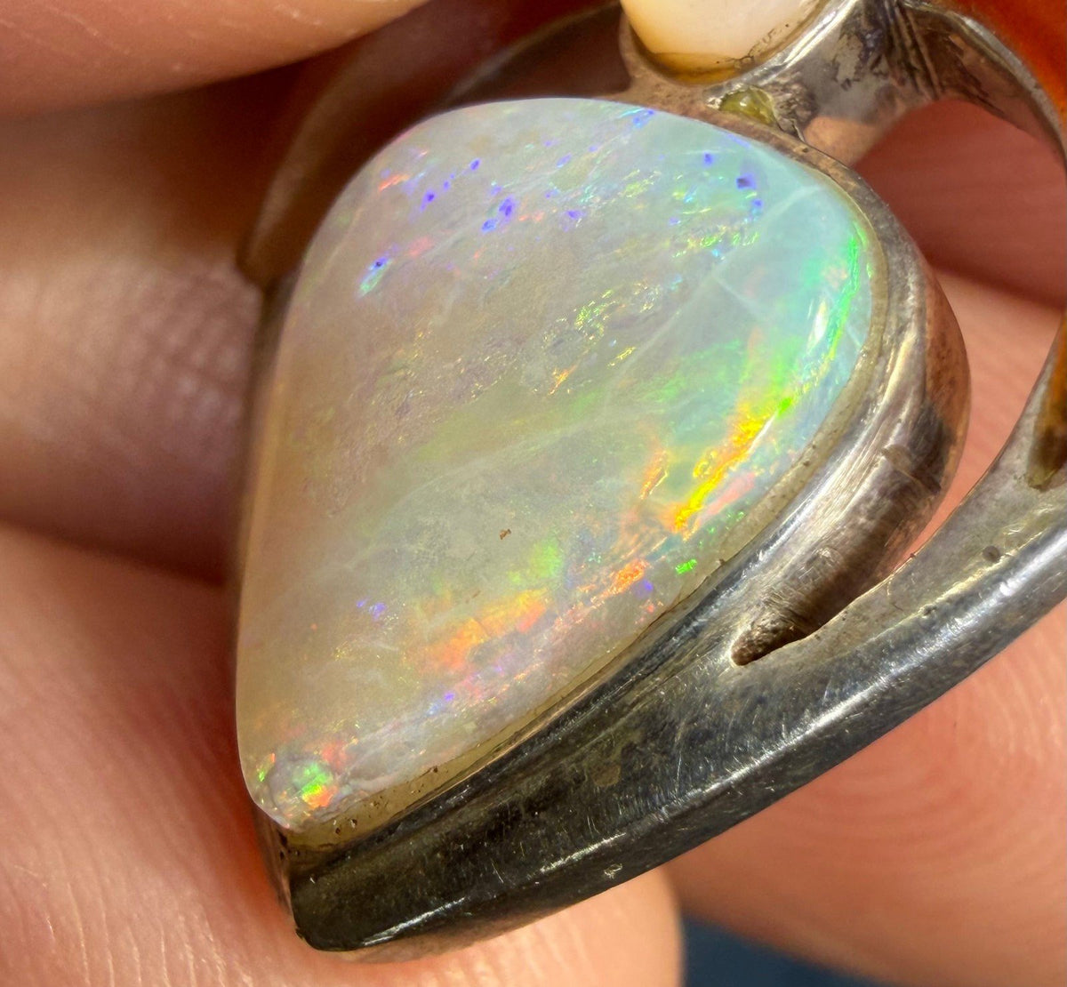 Australian Opal Pendant in Sterling Silver w Crescent Moon *Video*