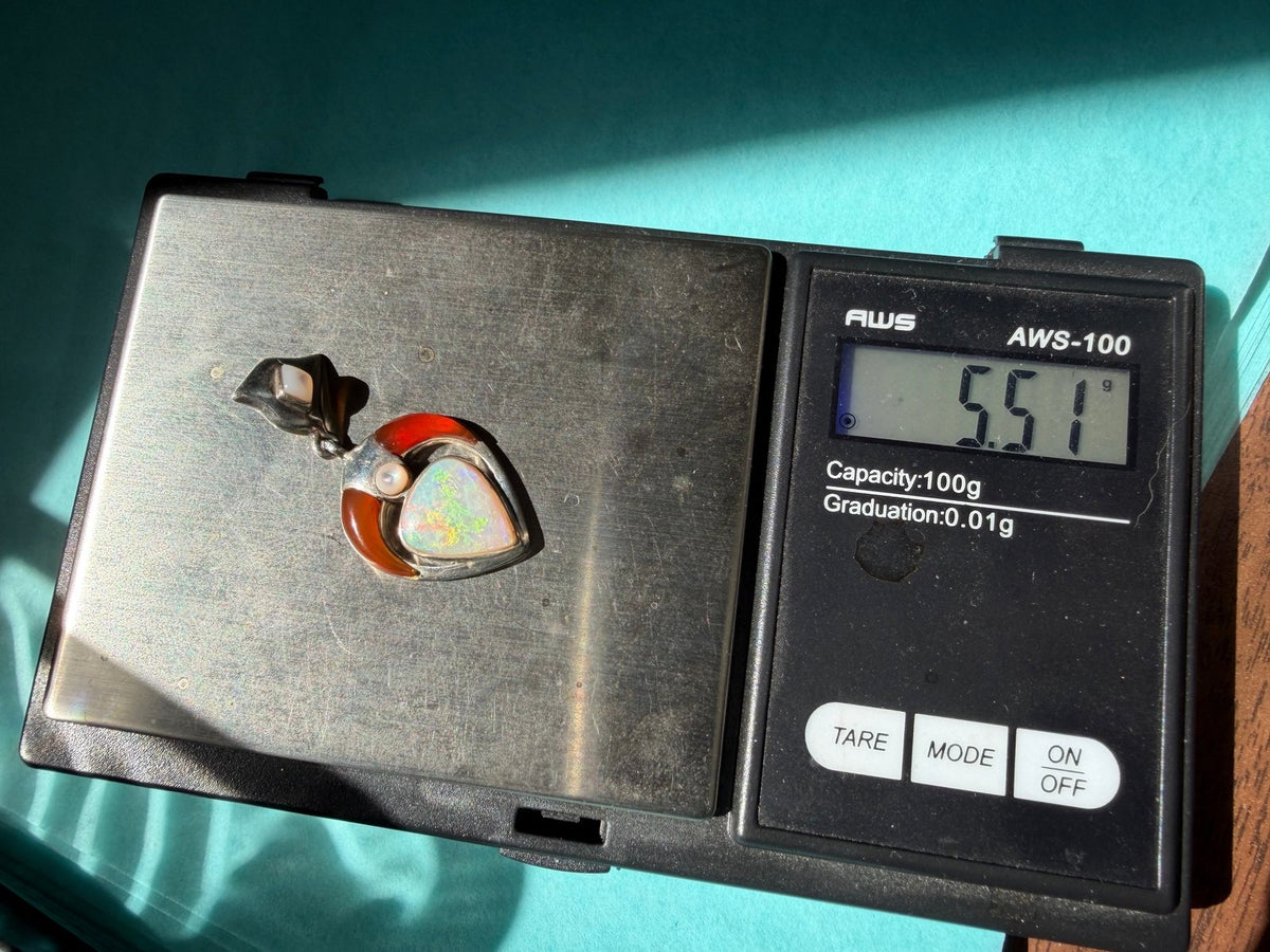 Australian Opal Pendant in Sterling Silver w Crescent Moon *Video*