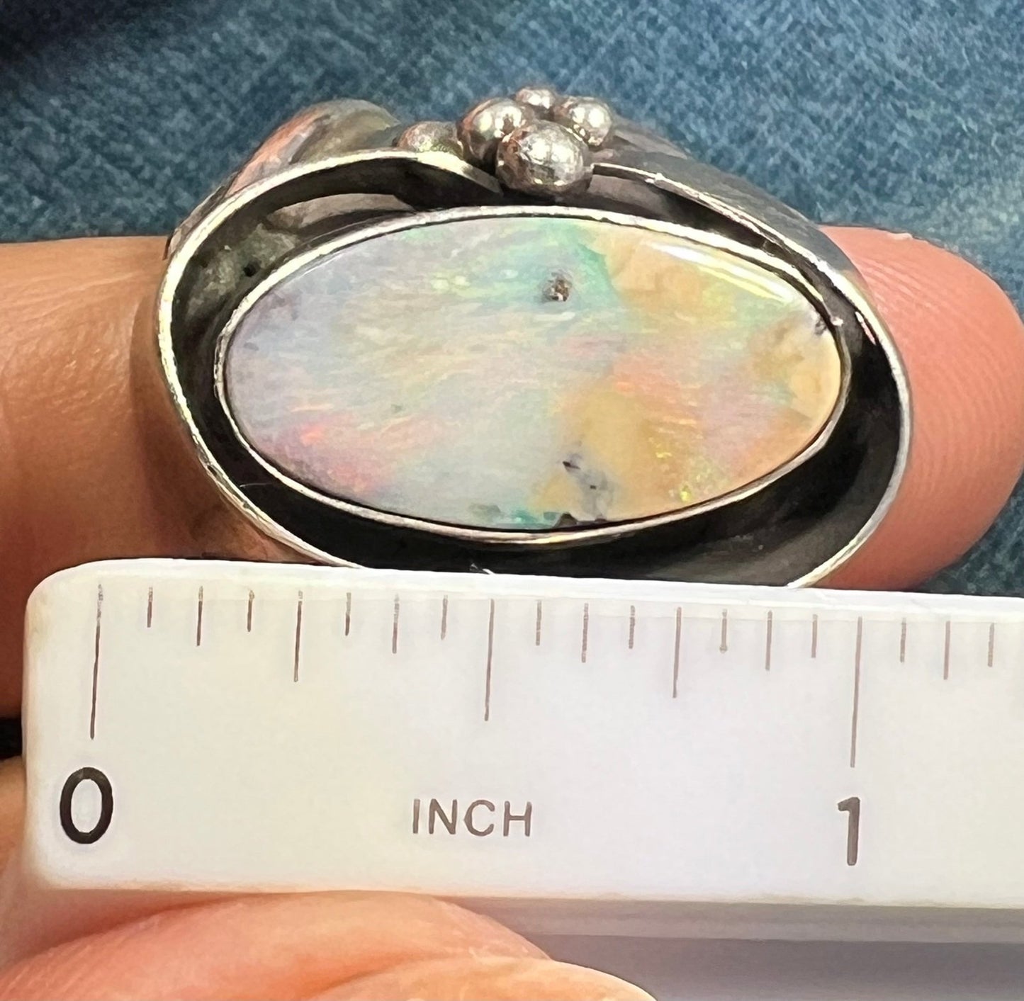 Australian Opal Ring in Old Pawn Sterling Silver. 1" + 10g *Video*