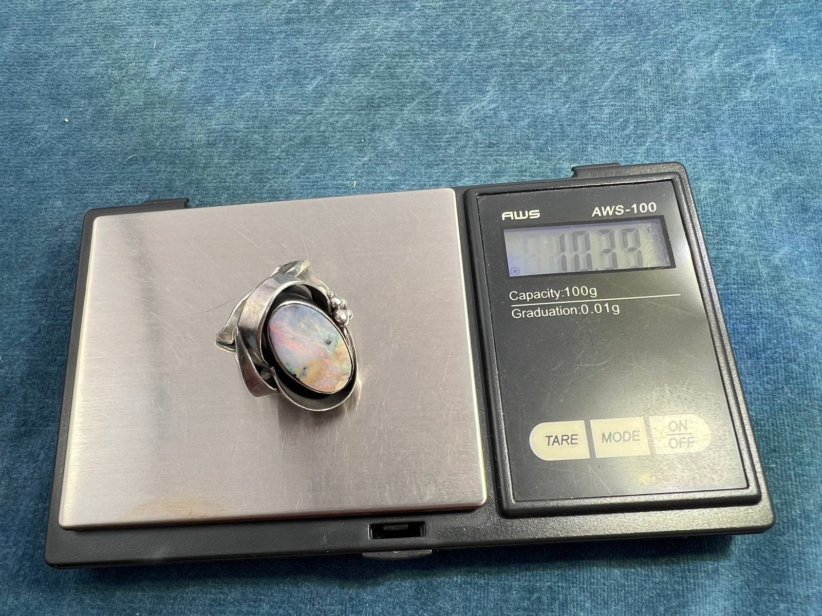 Australian Opal Ring in Old Pawn Sterling Silver. 1" + 10g *Video*