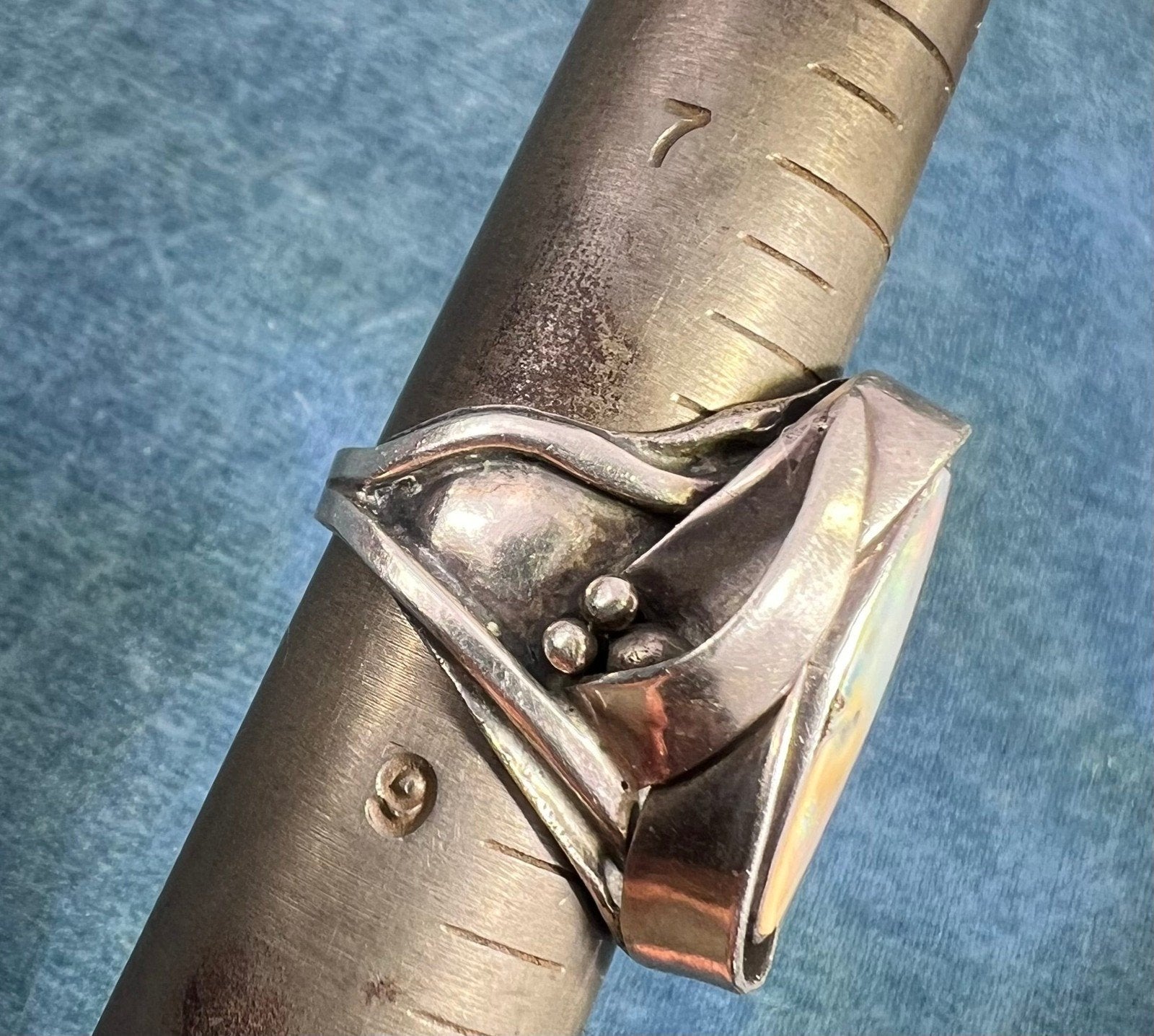 Australian Opal Ring in Old Pawn Sterling Silver. 1" + 10g *Video*