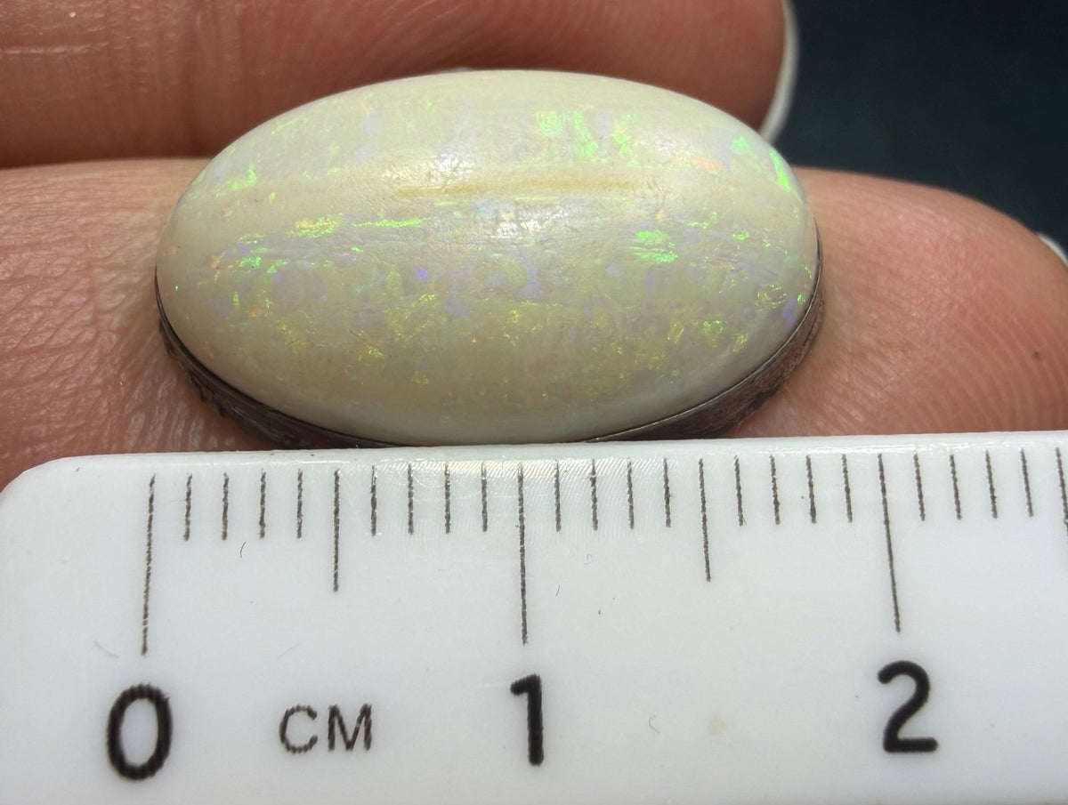 Australian Opal Ring in Sterling Silver. Green Fire 3/4" *Video*