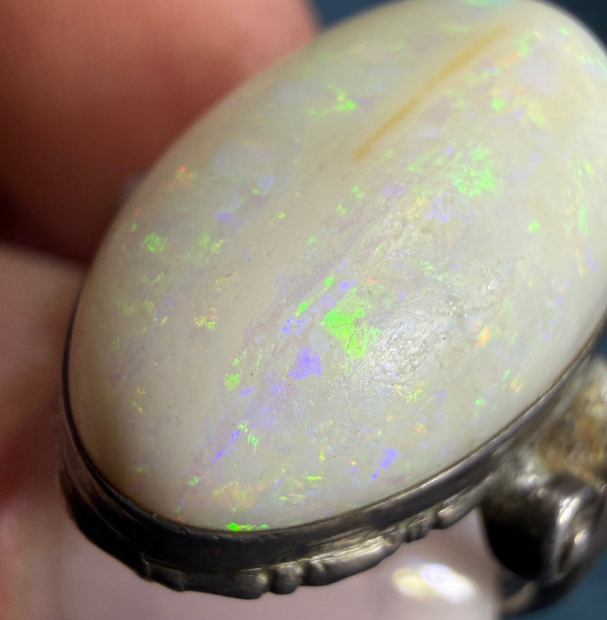Australian Opal Ring in Sterling Silver. Green Fire 3/4" *Video*