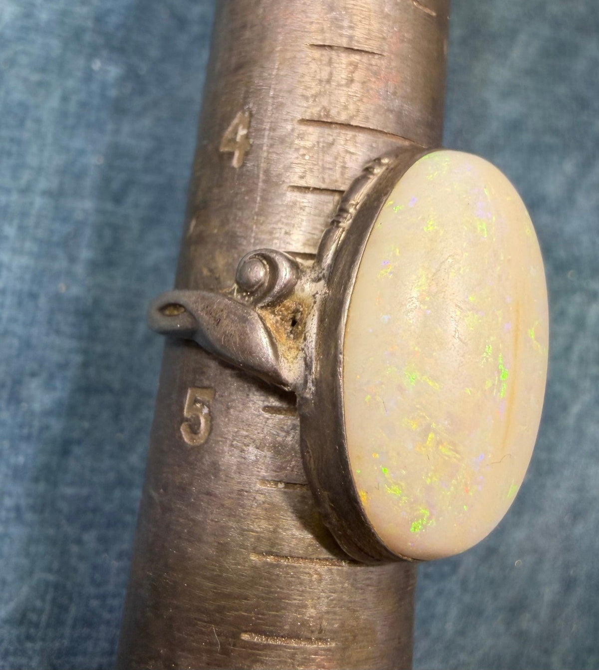 Australian Opal Ring in Sterling Silver. Green Fire 3/4" *Video*