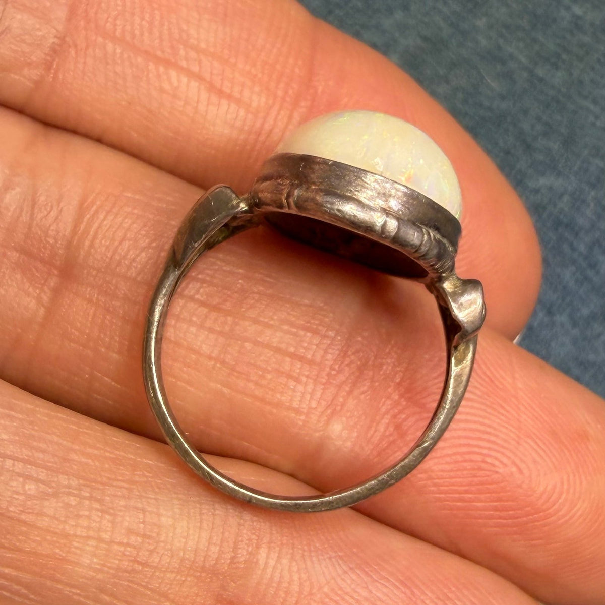 Australian Opal Ring in Sterling Silver. Green Fire 3/4" *Video*