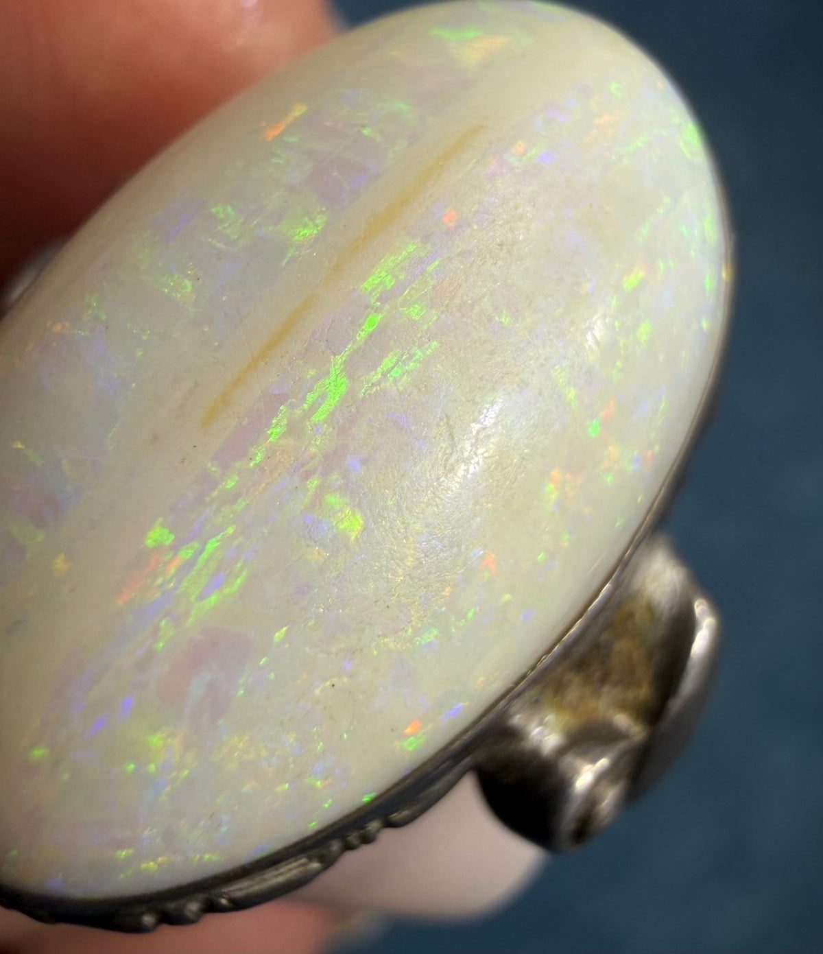 Australian Opal Ring in Sterling Silver. Green Fire 3/4" *Video*