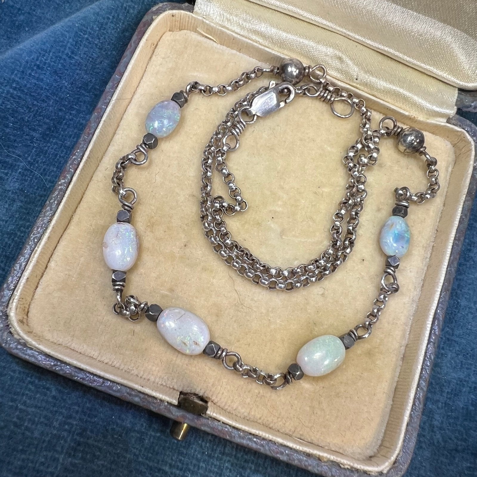 Australian Opal Station Chain Necklace. Silver 925 *Video*