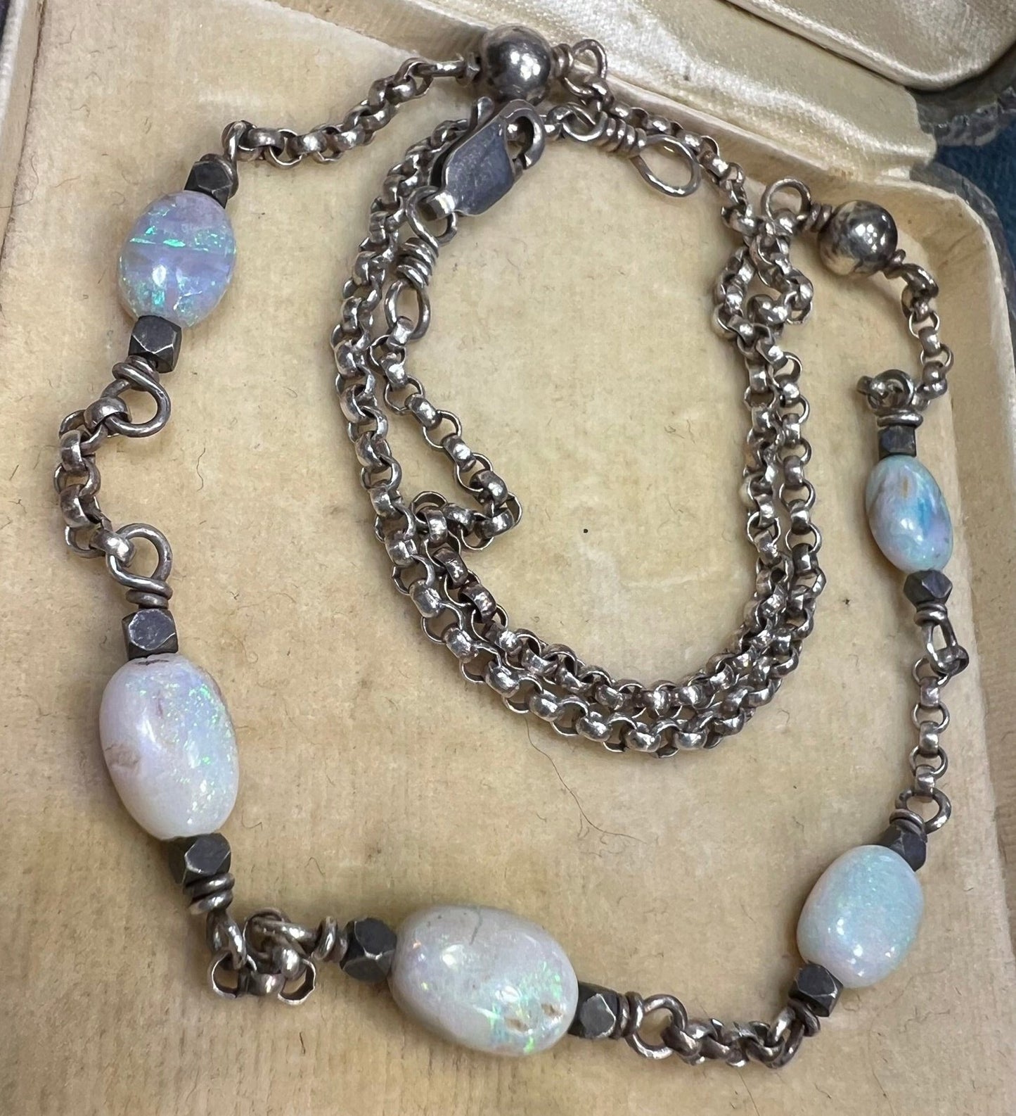 Australian Opal Station Chain Necklace. Silver 925 *Video*