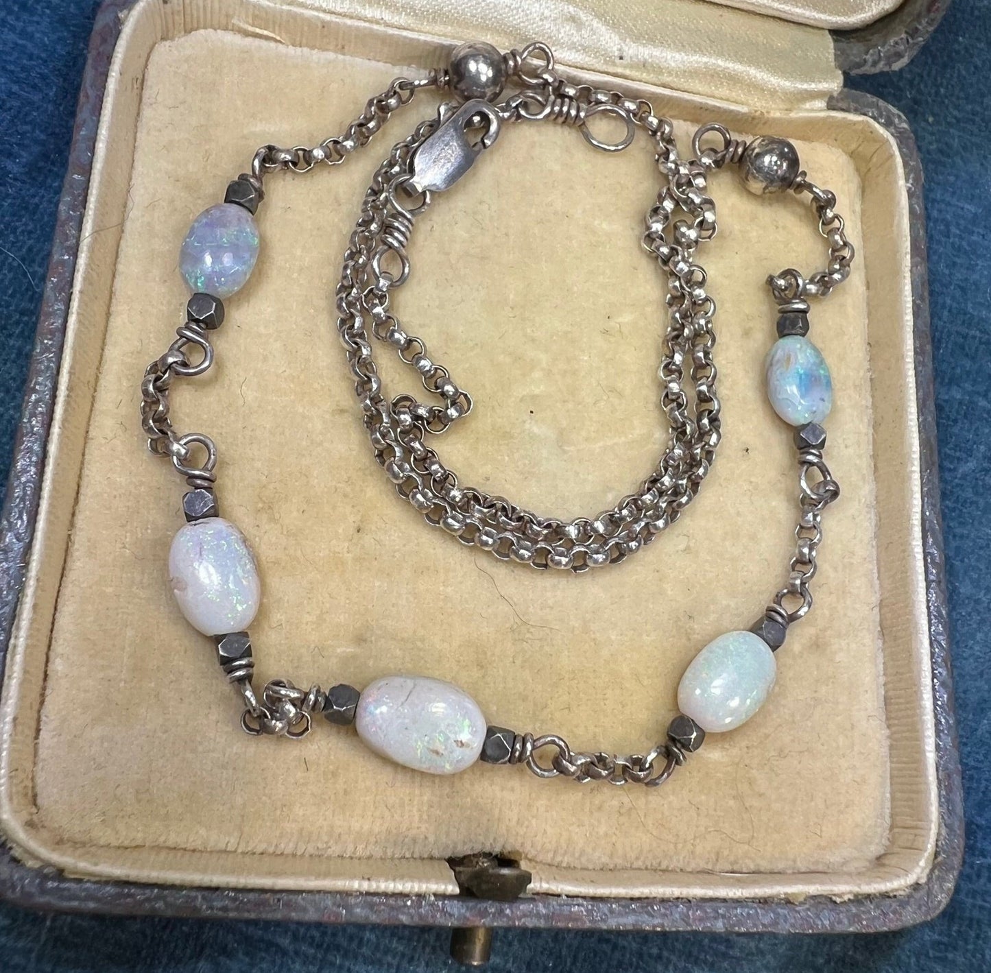 Australian Opal Station Chain Necklace. Silver 925 *Video*