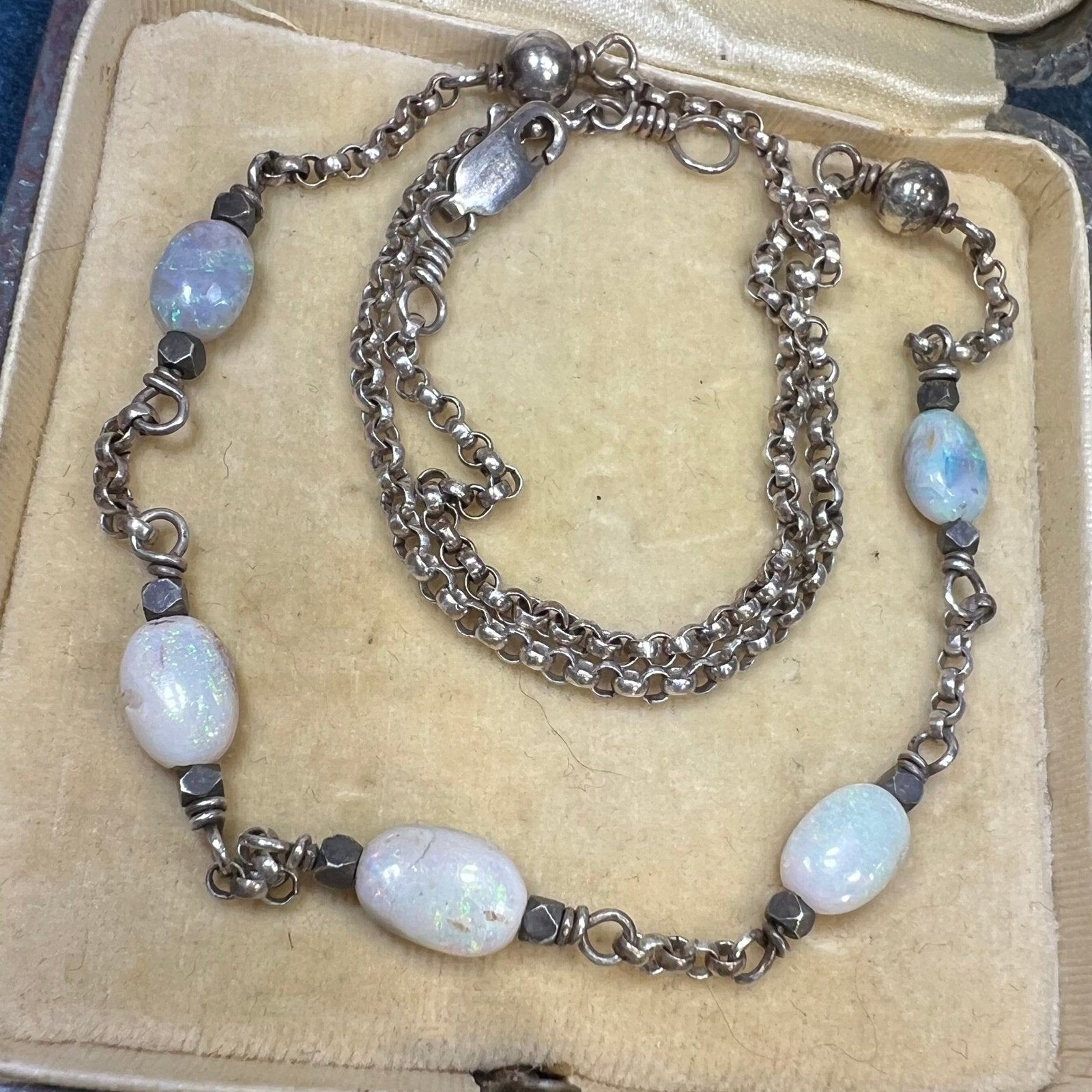 Australian Opal Station Chain Necklace. Silver 925 *Video*