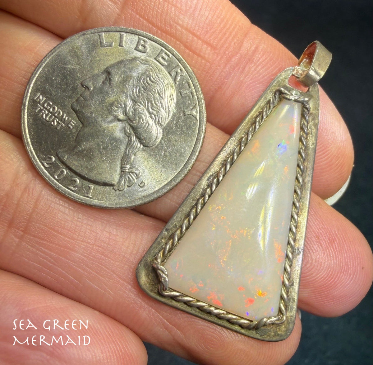 Australian Opal Sterling Silver Triangle Pendant. Old Pawn 1.5" *Video*