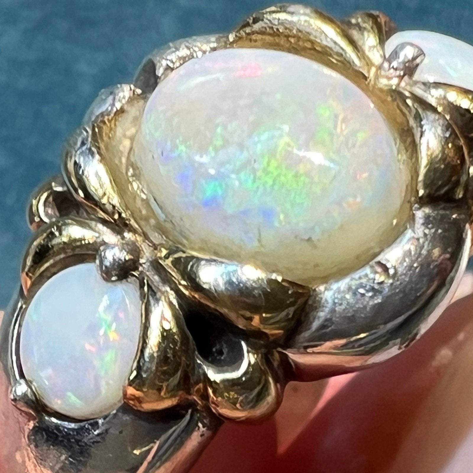 Australian Opal Trio Ring. Bezel-Set in Sterling Silver *Video*