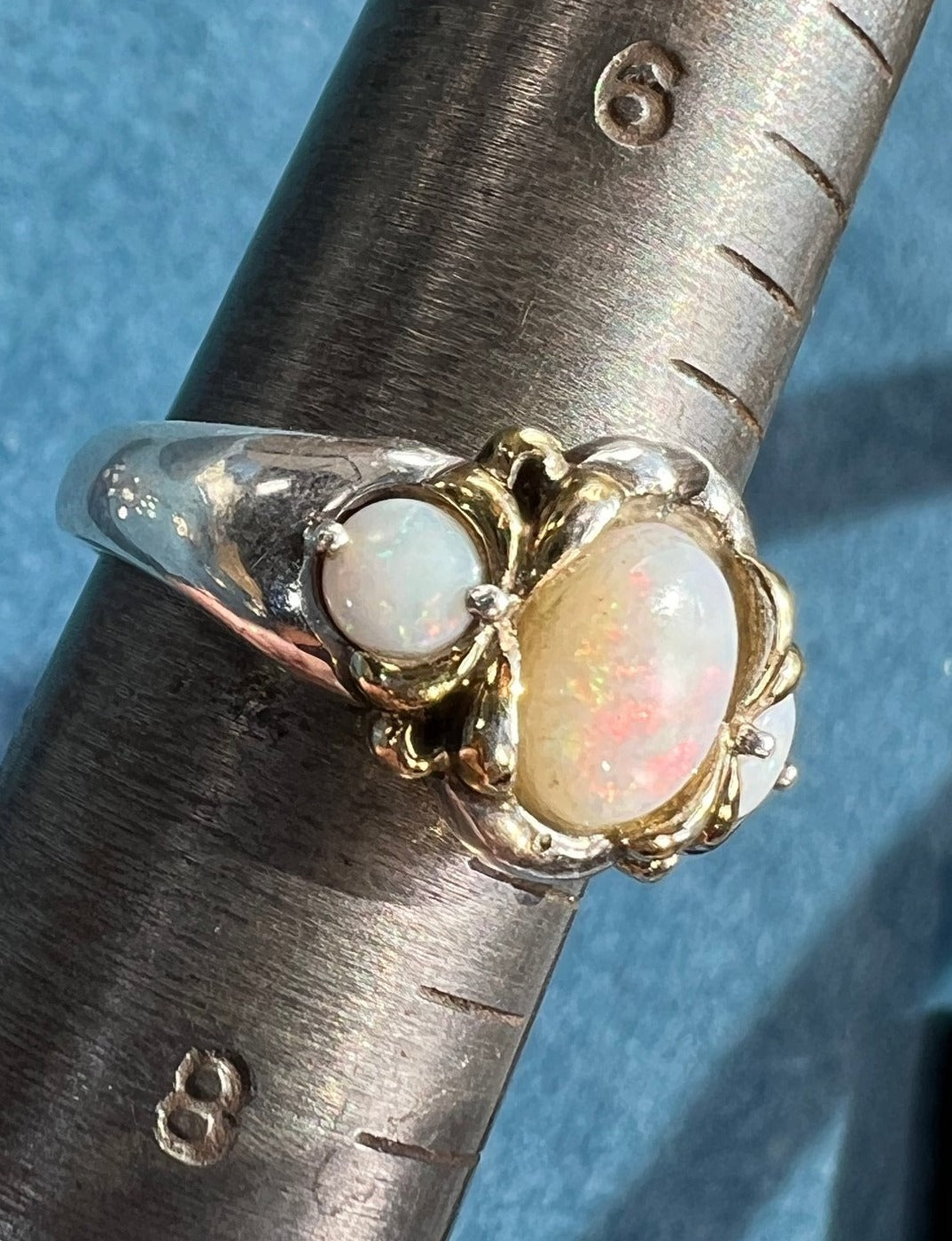 Australian Opal Trio Ring. Bezel-Set in Sterling Silver *Video*