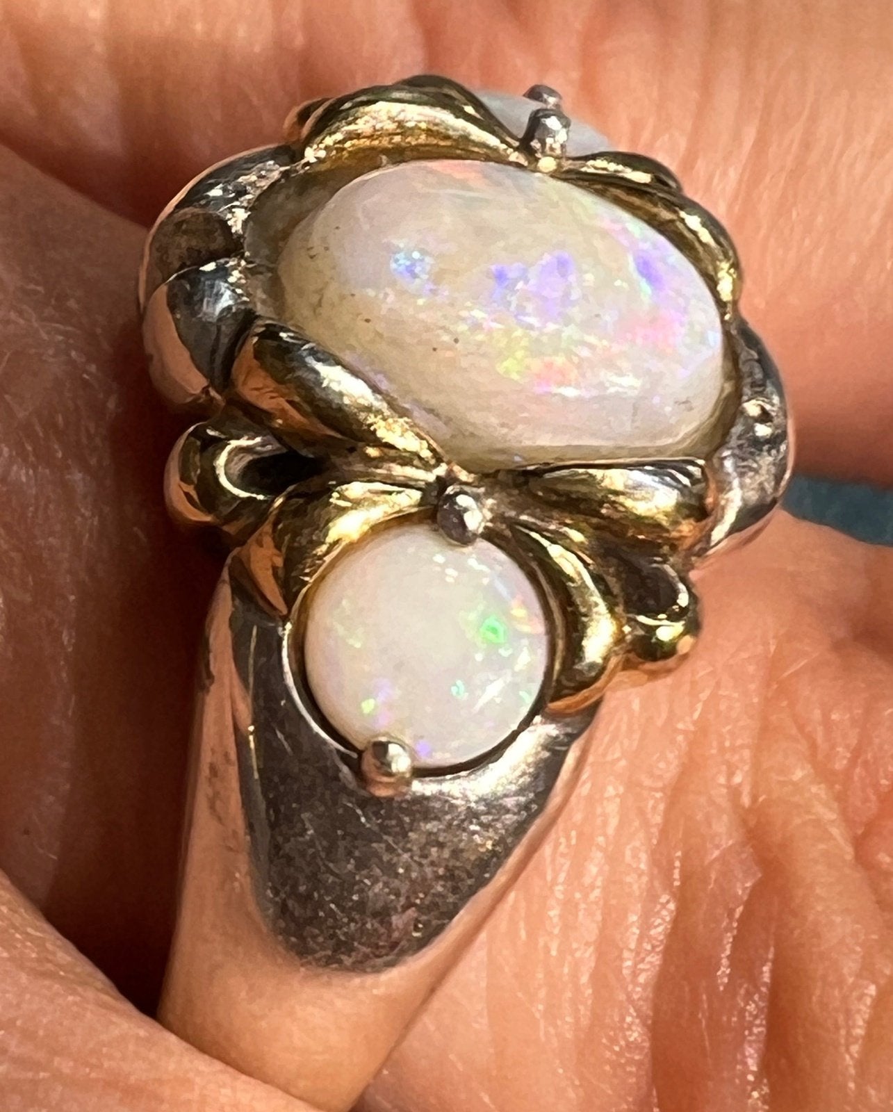 Australian Opal Trio Ring. Bezel-Set in Sterling Silver *Video*