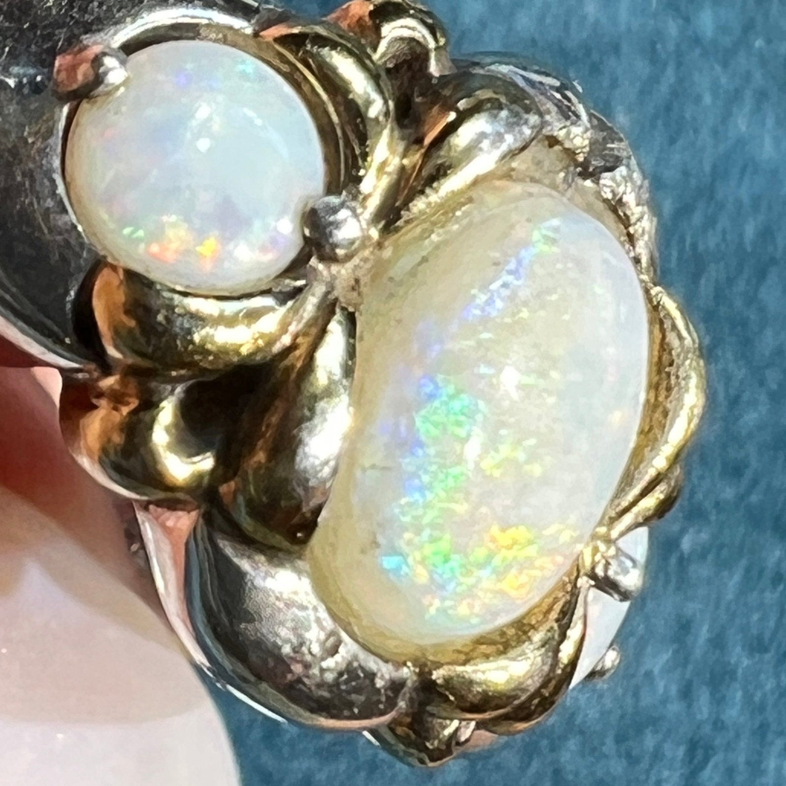 Australian Opal Trio Ring. Bezel-Set in Sterling Silver *Video*