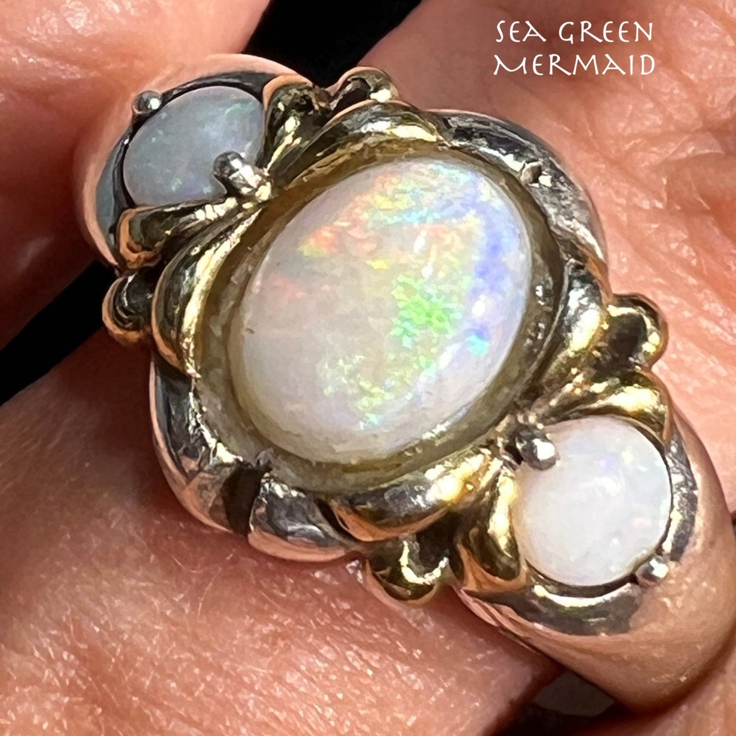 Australian Opal Trio Ring. Bezel-Set in Sterling Silver *Video*