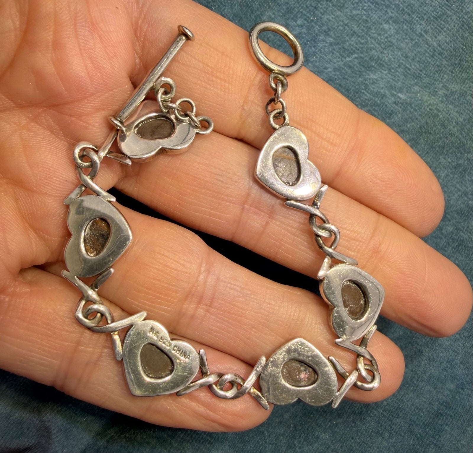 Australian Opal Triplet Hearts Bracelet in 925 Sterling Silver. 13g *Video*