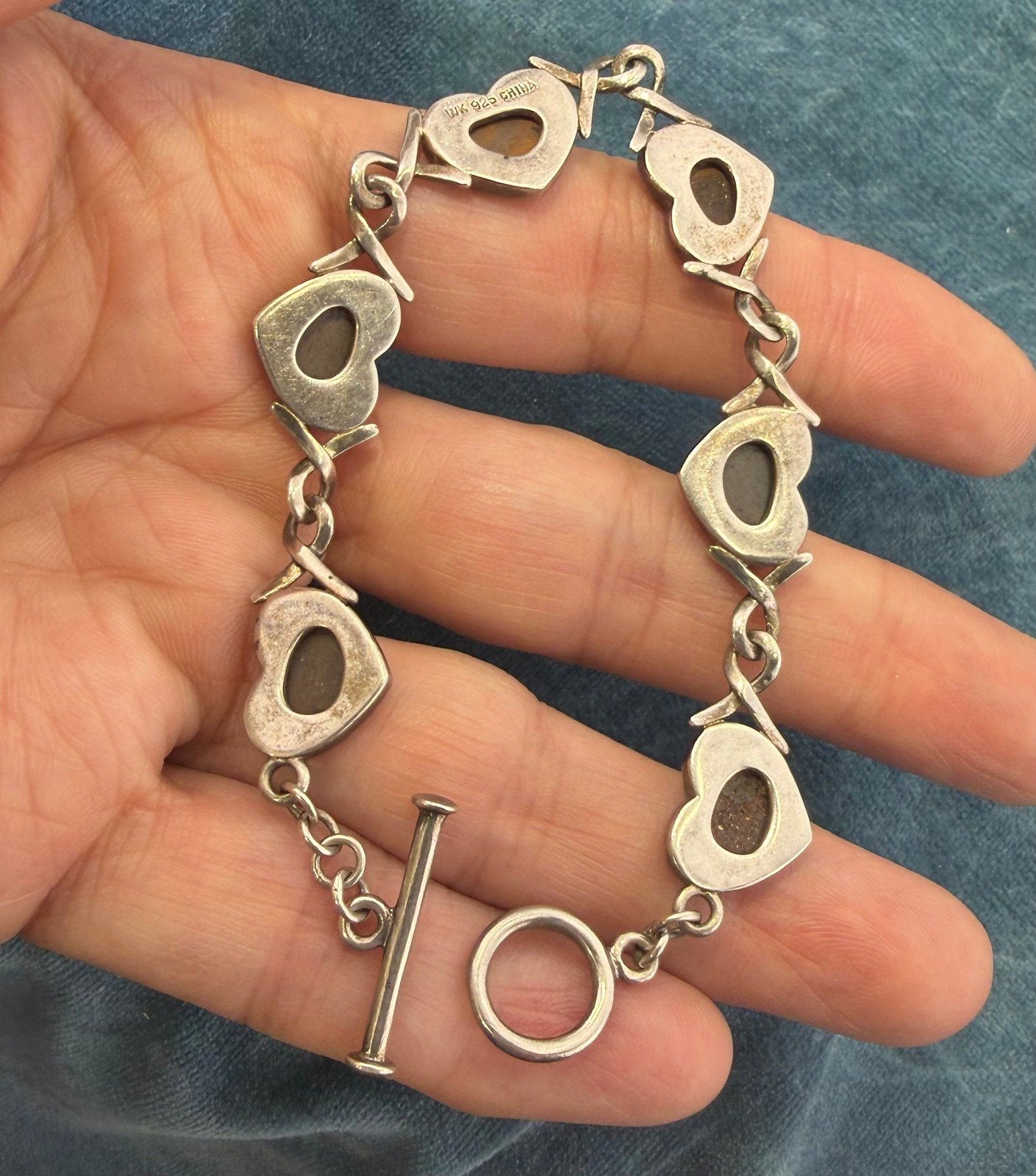 Australian Opal Triplet Hearts Bracelet in 925 Sterling Silver. 13g