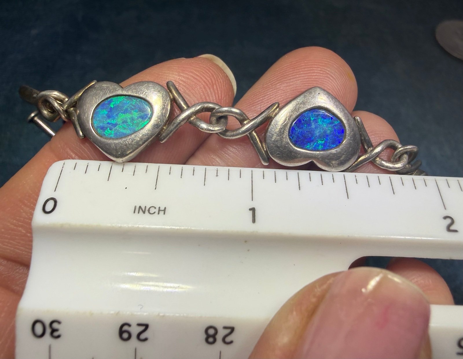 Australian Opal Triplet Hearts Bracelet in 925 Sterling Silver. 13g
