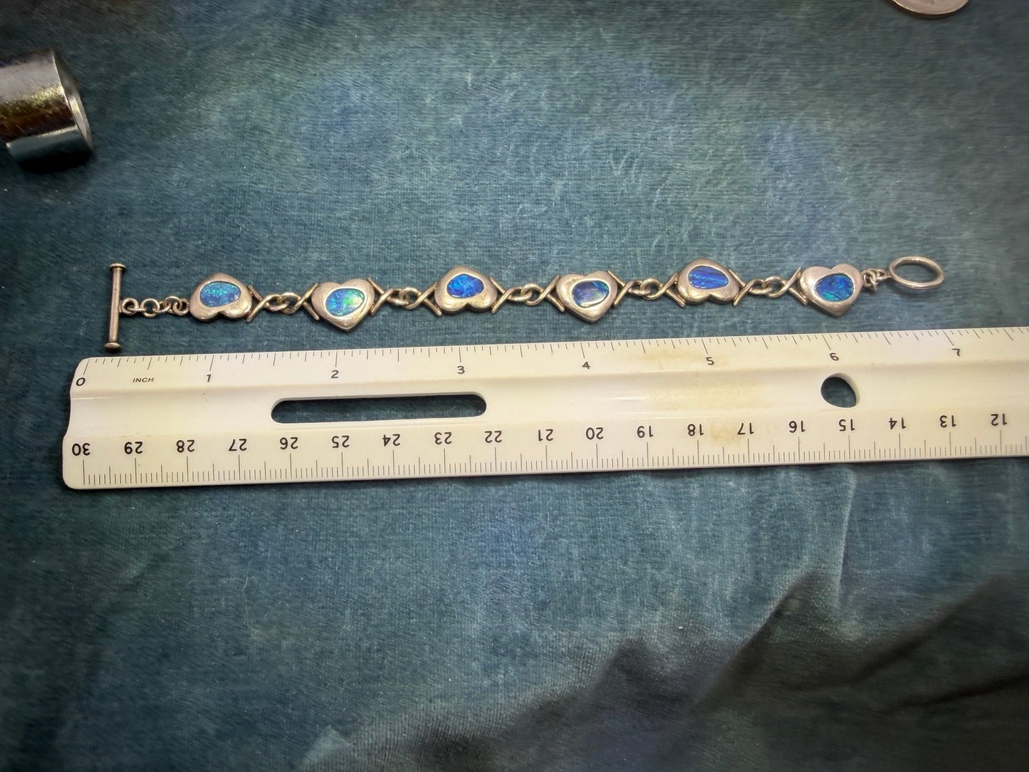 Australian Opal Triplet Hearts Bracelet in 925 Sterling Silver. 13g
