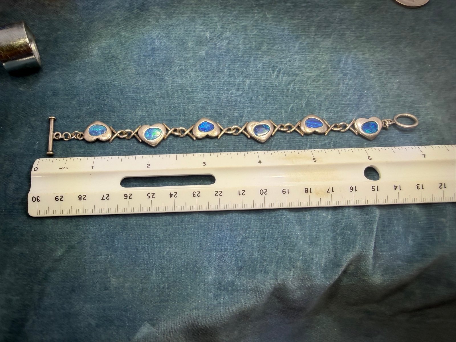 Australian Opal Triplet Hearts Bracelet in 925 Sterling Silver. 13g