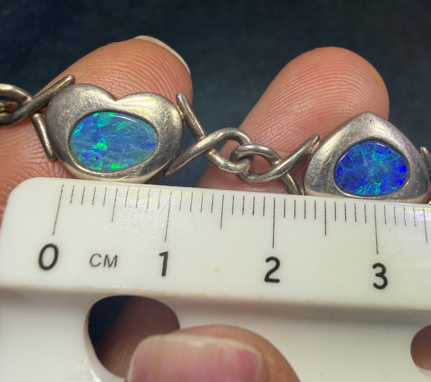 Australian Opal Triplet Hearts Bracelet in 925 Sterling Silver. 13g