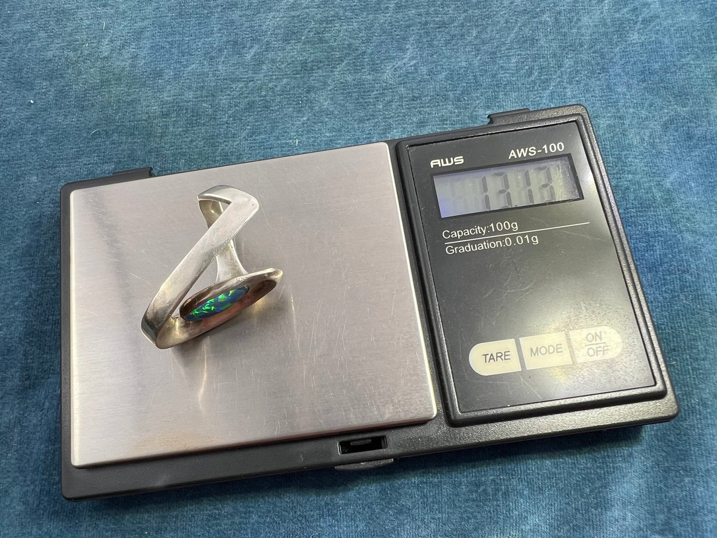 Australian Opal Triplet in 925 Danish Modern Snake Vortex Ring. 1.3" + 13g *Video*