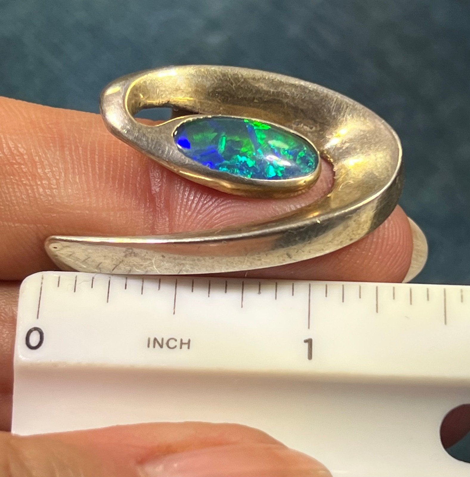 Australian Opal Triplet in 925 Danish Modern Snake Vortex Ring. 1.3" + 13g *Video*