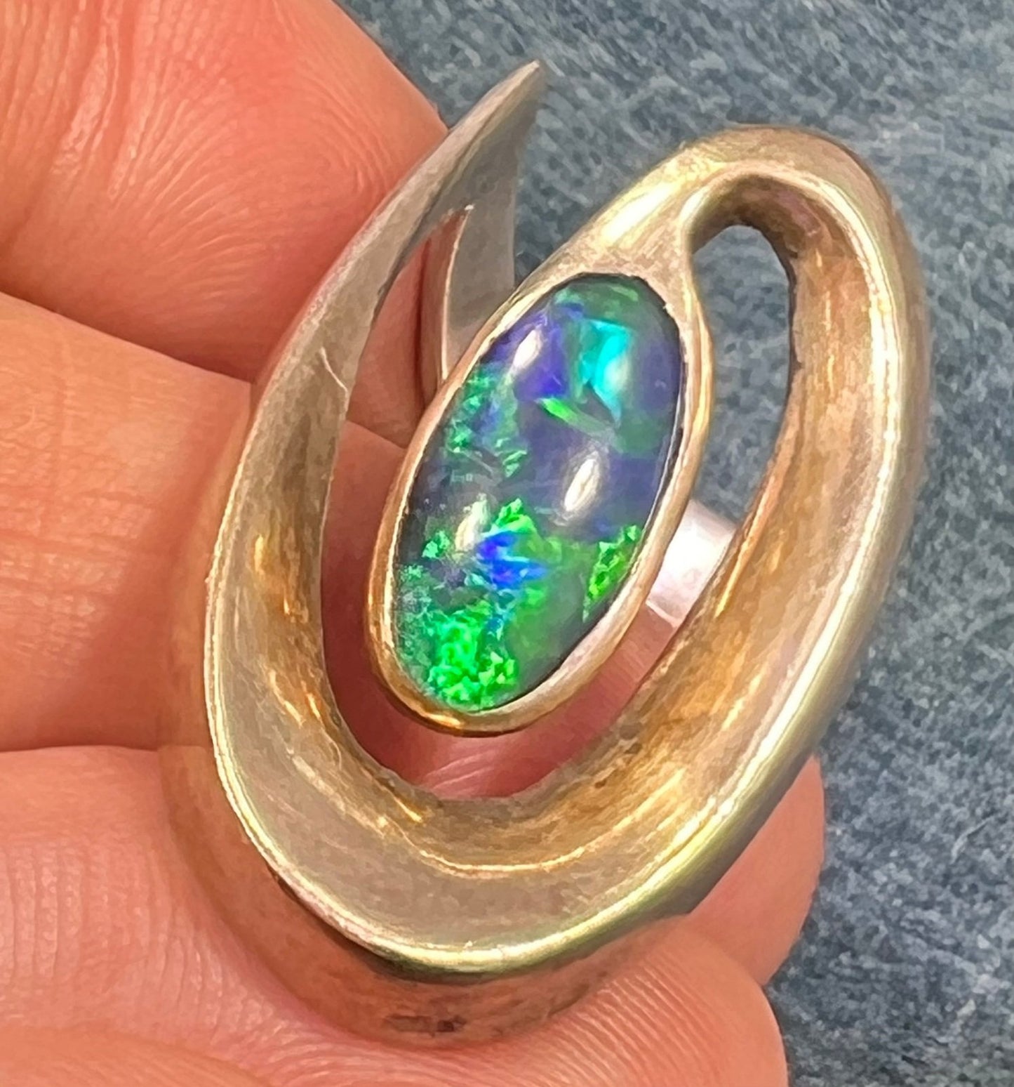 Australian Opal Triplet in 925 Danish Modern Snake Vortex Ring. 1.3" + 13g *Video*