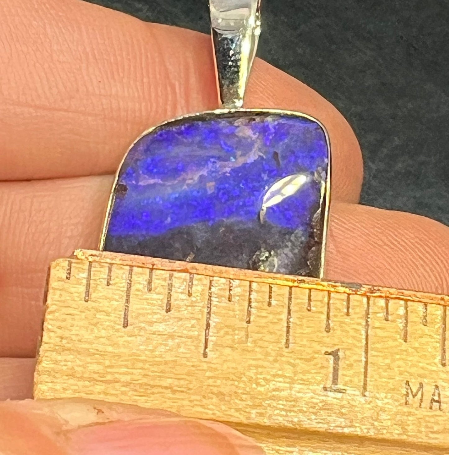 Australian Purple Boulder Opal Pendant in Silver. 2" + 9g *Video*