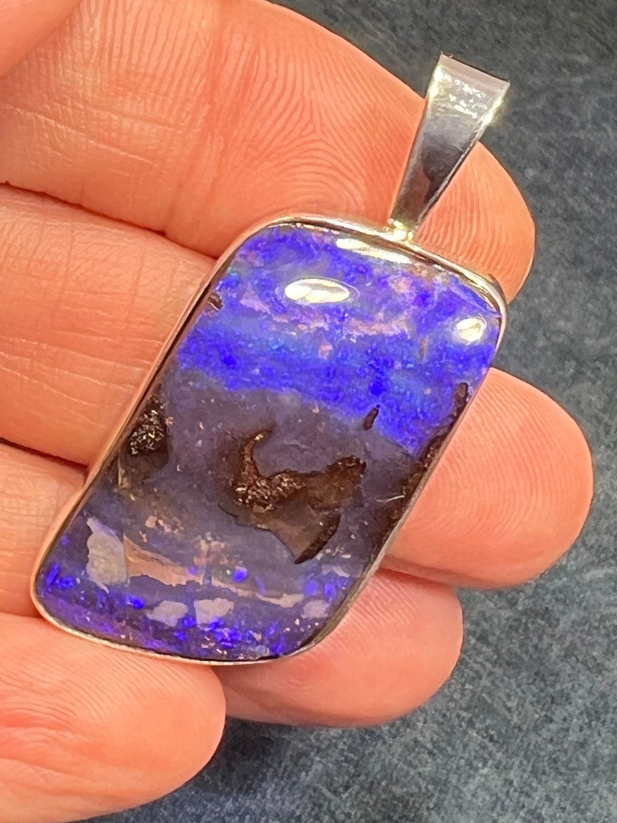 Australian Purple Boulder Opal Pendant in Silver. 2" + 9g *Video*