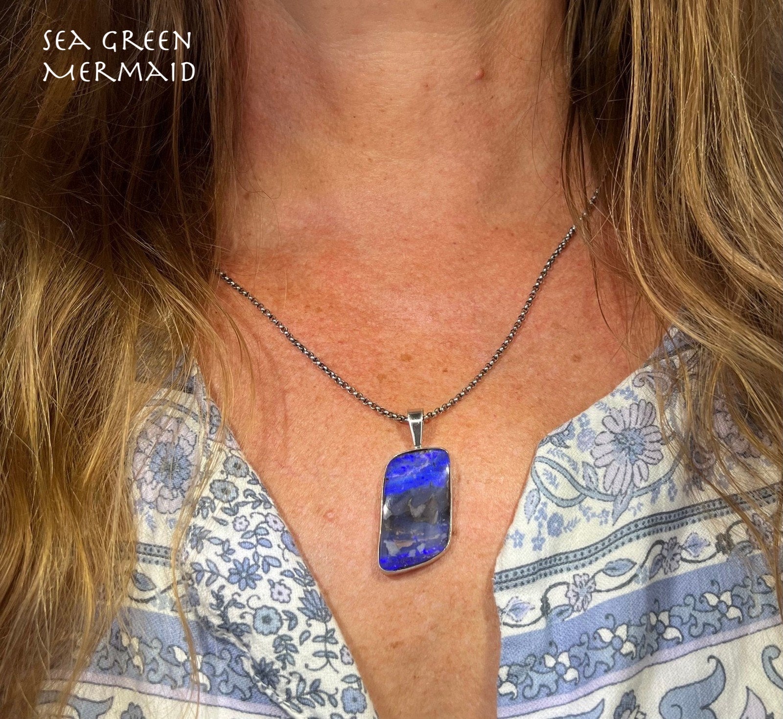 Australian Purple Boulder Opal Pendant in Silver. 2" + 9g *Video*