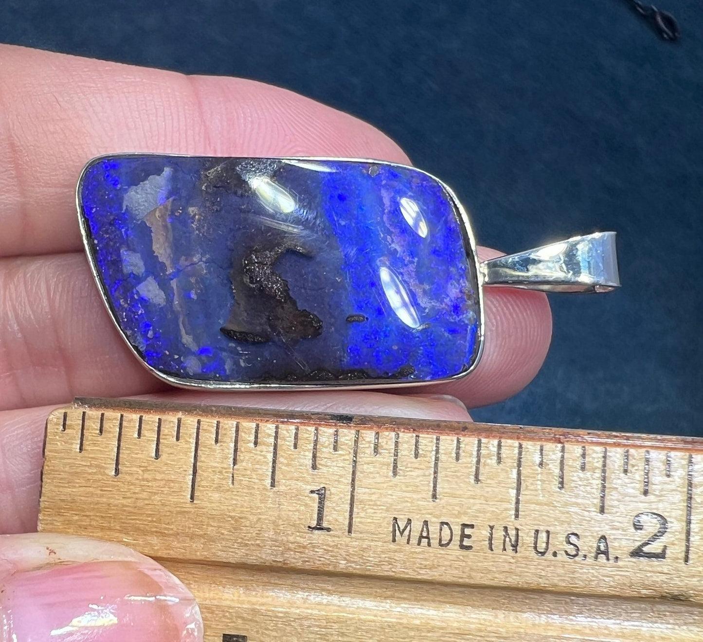 Australian Purple Boulder Opal Pendant in Silver. 2" + 9g *Video*