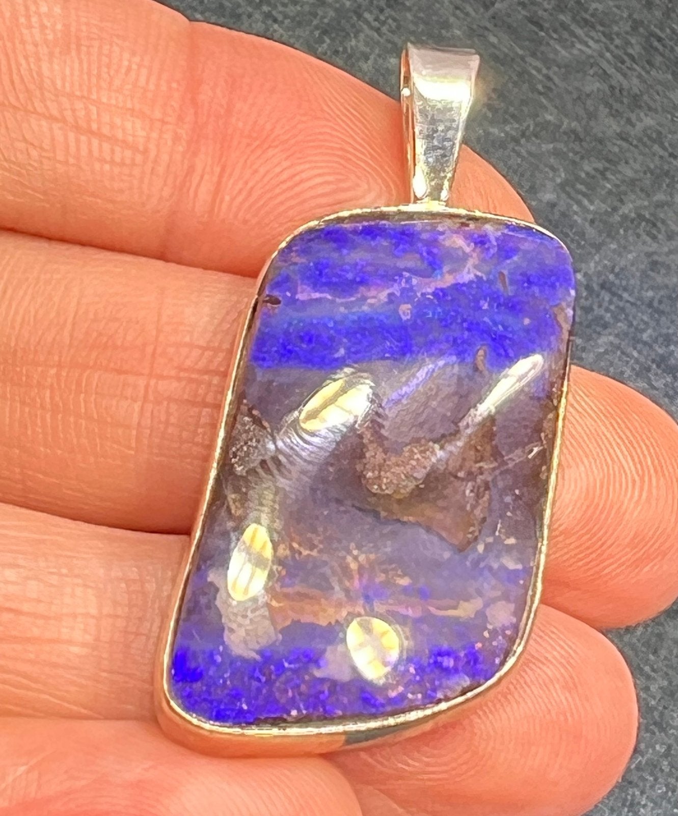 Australian Purple Boulder Opal Pendant in Silver. 2" + 9g *Video*
