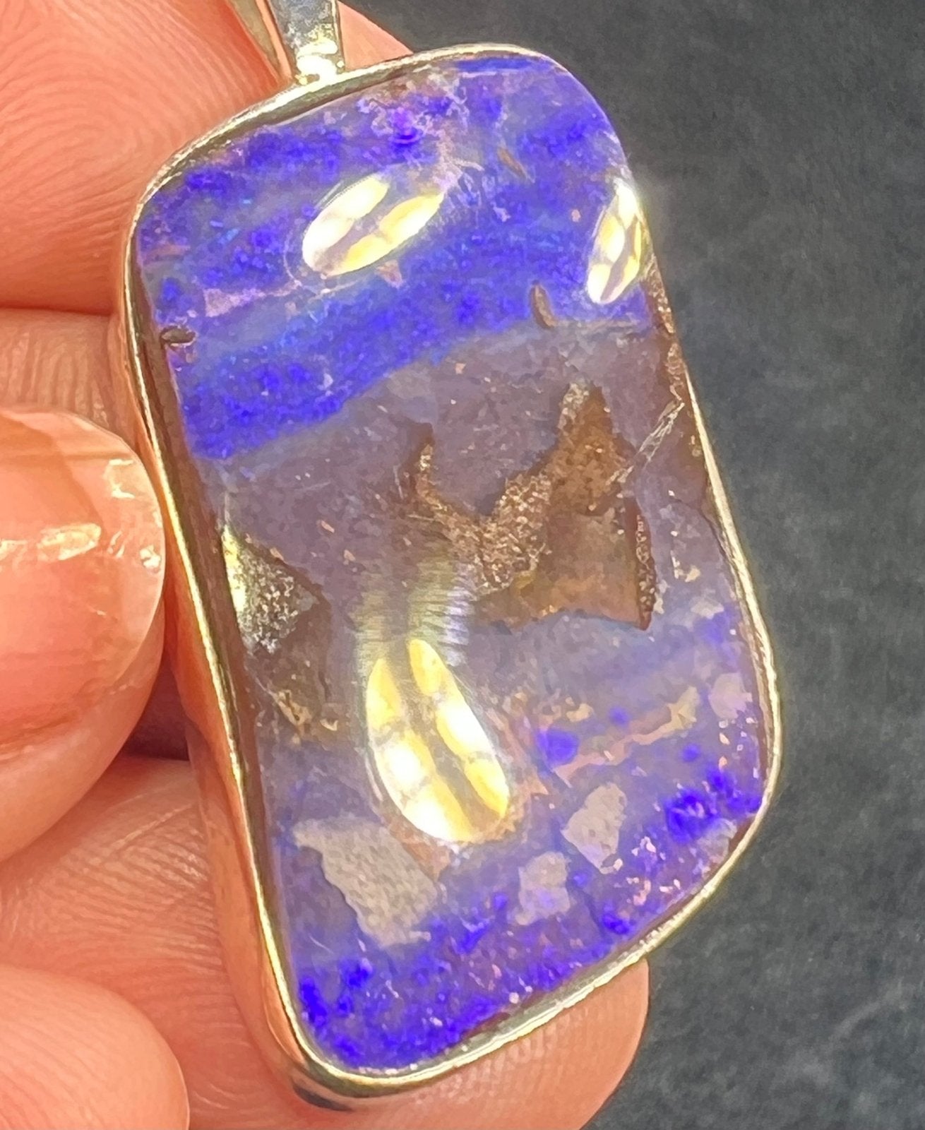 Australian Purple Boulder Opal Pendant in Silver. 2" + 9g *Video*