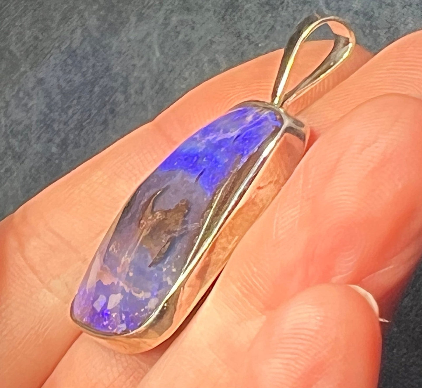Australian Purple Boulder Opal Pendant in Silver. 2" + 9g *Video*