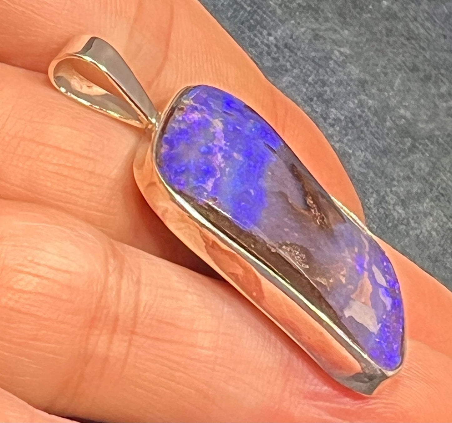 Australian Purple Boulder Opal Pendant in Silver. 2" + 9g *Video*