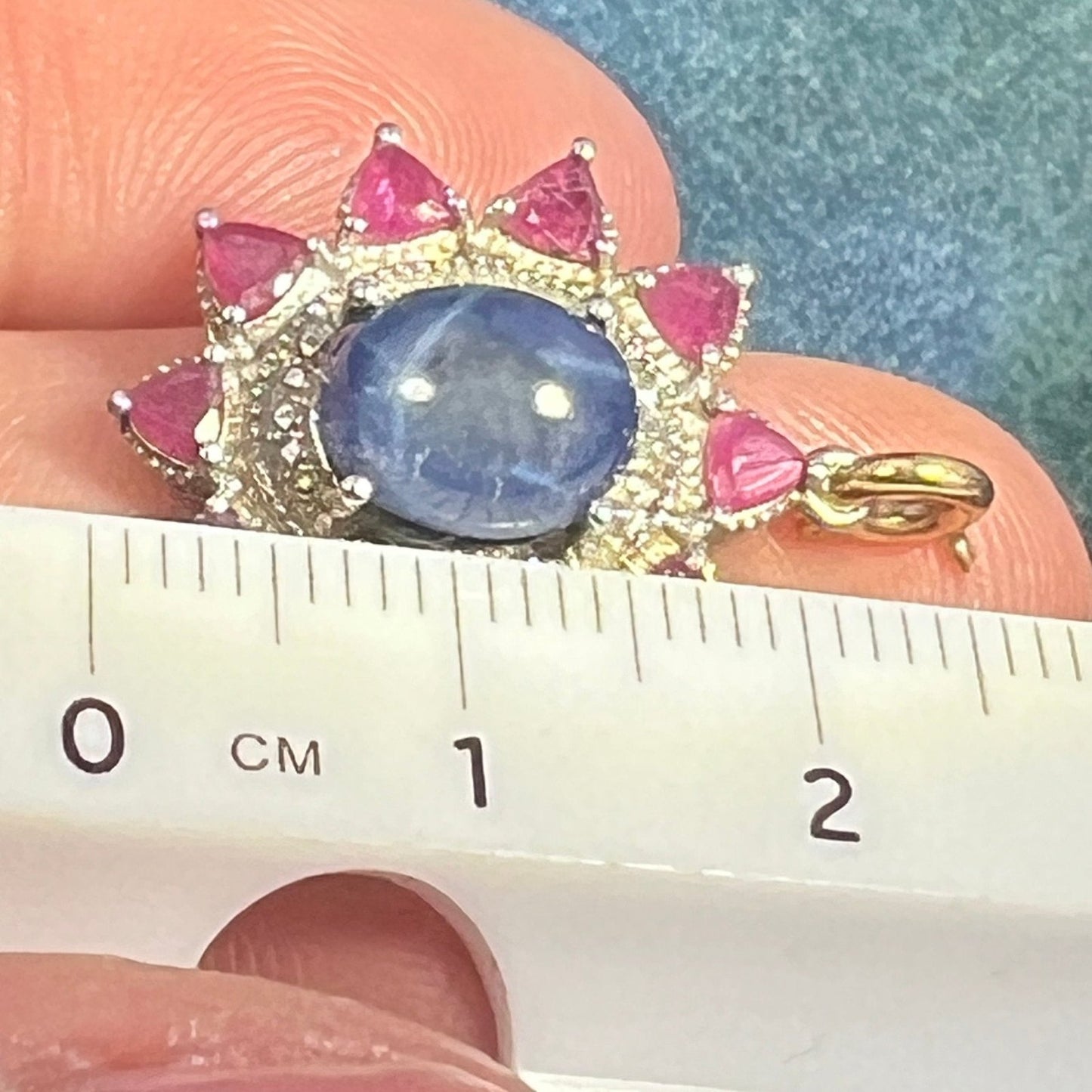 Blue Star Sapphire Pendant w Ruby Halo in Sterling Silver *Video*