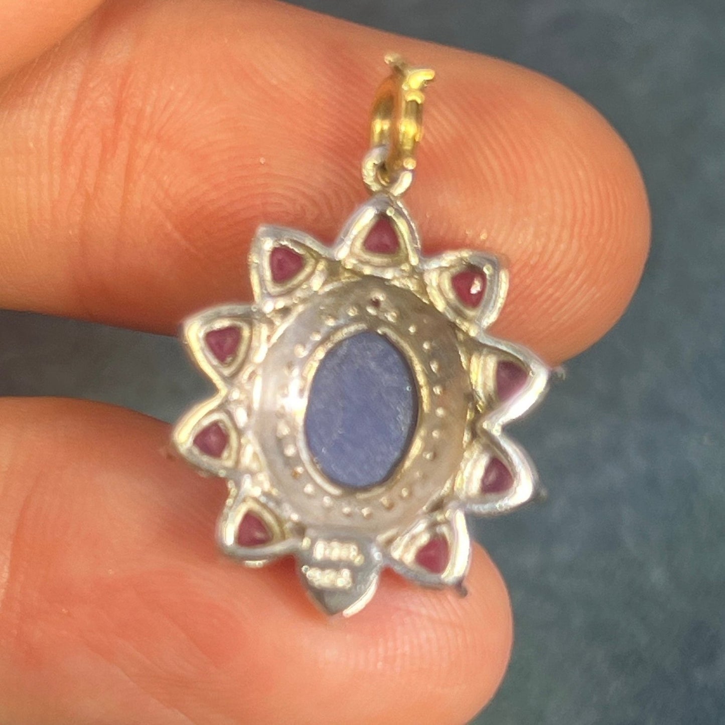 Blue Star Sapphire Pendant w Ruby Halo in Sterling Silver *Video*