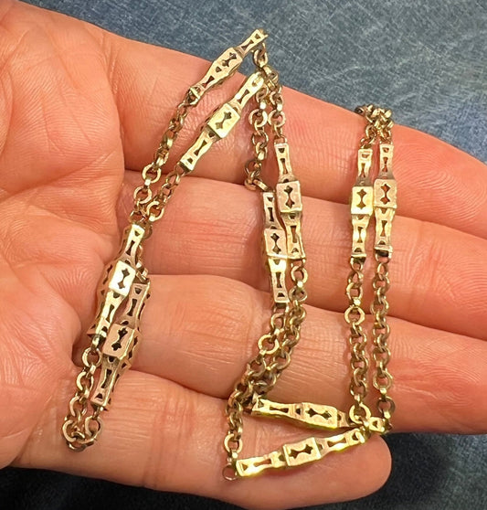 D- 10k Gold Fancy Lantern Bead Watch Chain Necklace. 8g *Video*