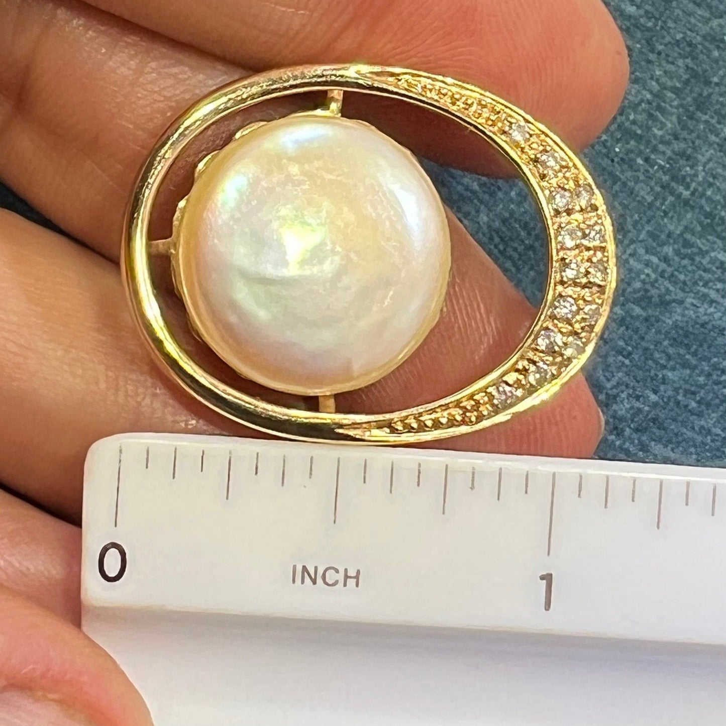 D- 14k Pearl Diamond Pendant Modern *Video*