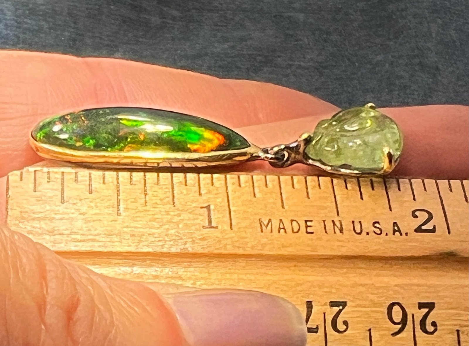Ethiopian Black Opal Pendant w Carved Frog. Large Teardrop 1.8" *Video*