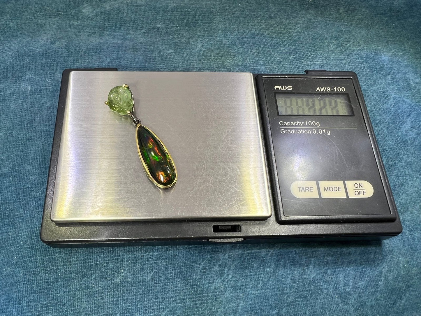 Ethiopian Black Opal Pendant w Carved Frog. Large Teardrop 1.8" *Video*