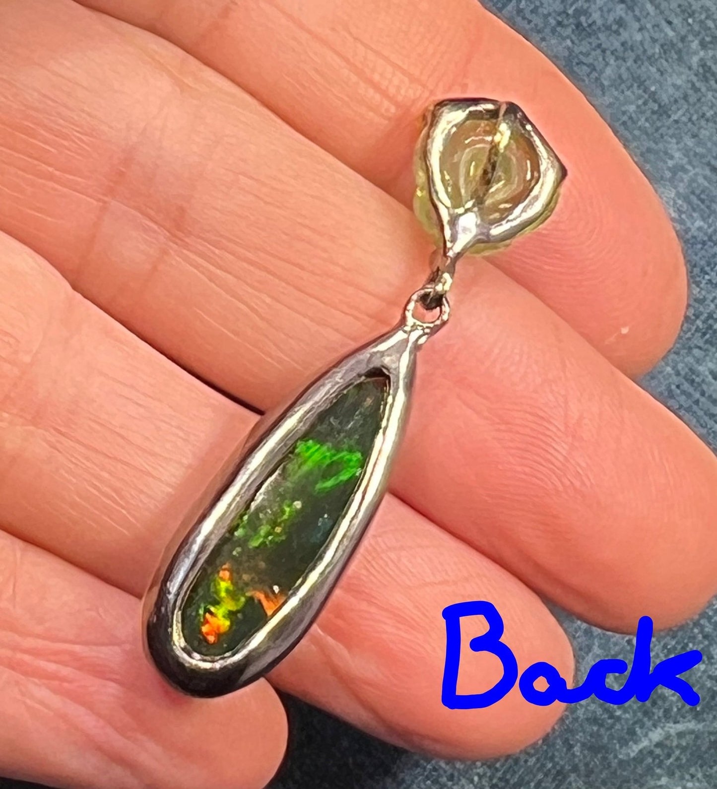 Ethiopian Black Opal Pendant w Carved Frog. Large Teardrop 1.8" *Video*