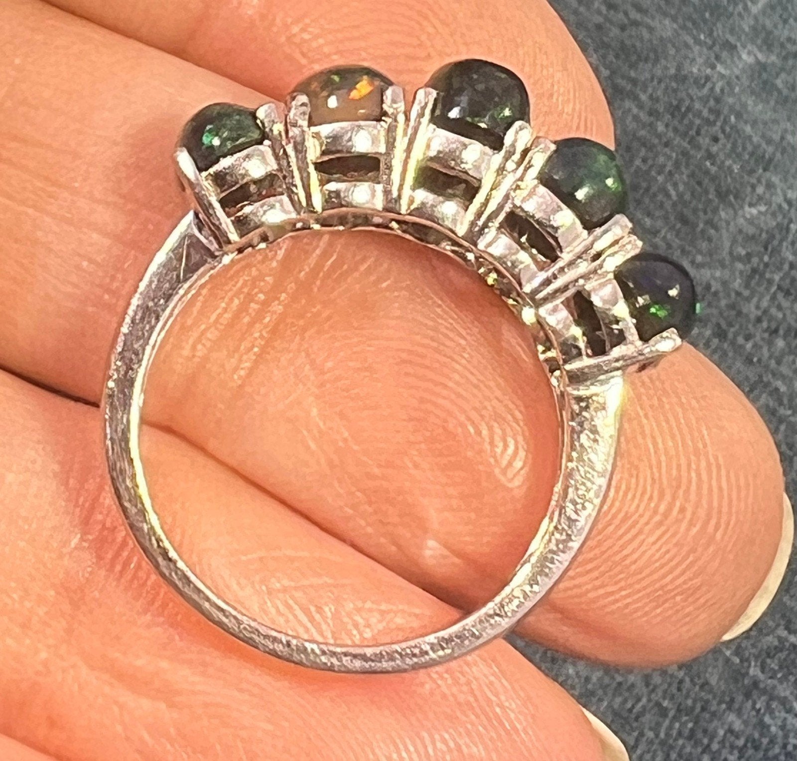 Ethiopian Black Welo Opal 5 Stone Ring in Sterling Silver *Video*
