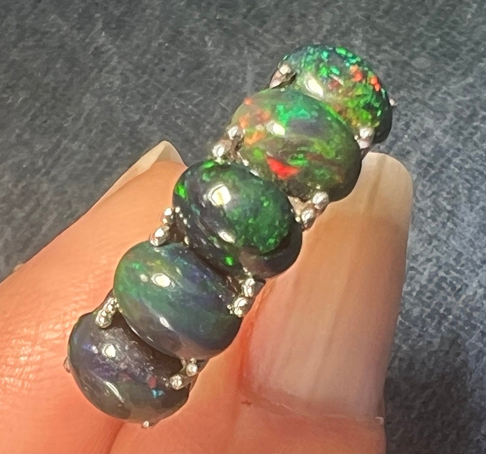 Ethiopian Black Welo Opal 5 Stone Ring in Sterling Silver *Video*