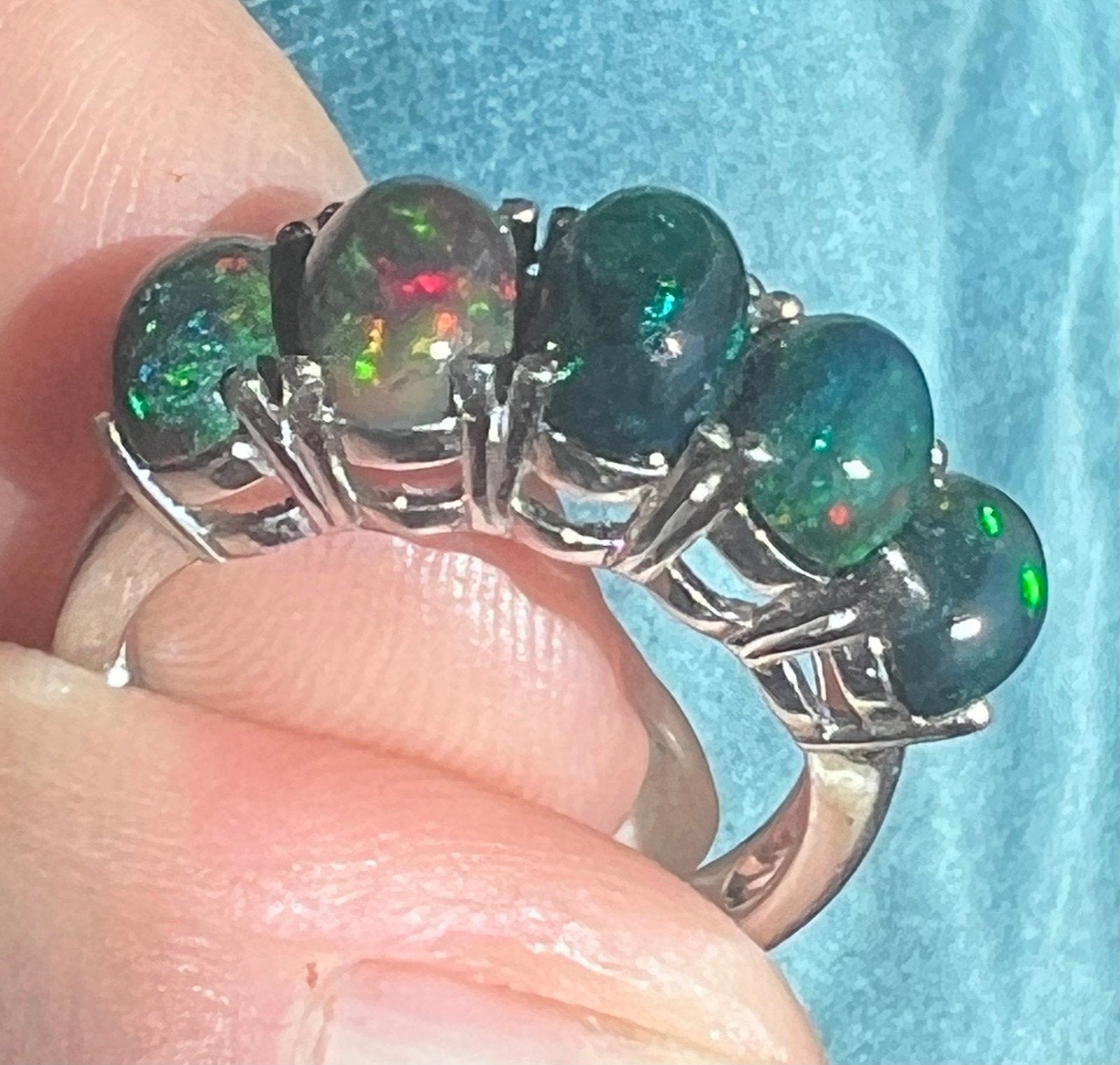 Ethiopian Black Welo Opal 5 Stone Ring in Sterling Silver *Video*